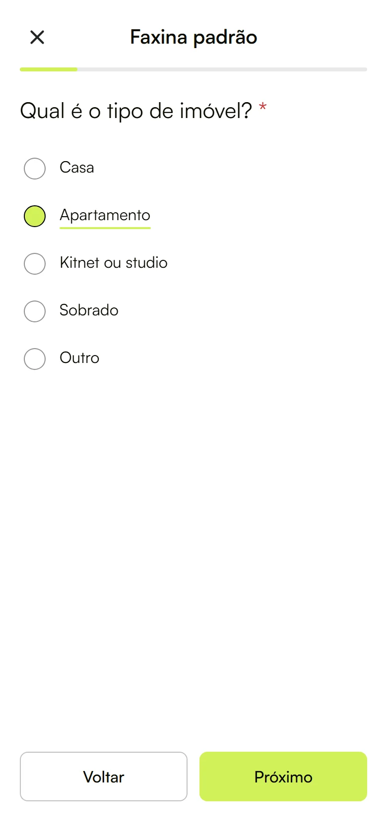 Formulário de pedido no app
